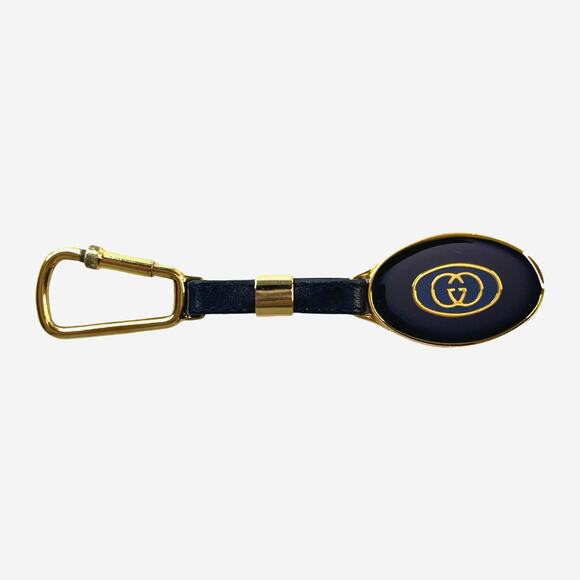 Gucci Navy Enamel Gold Key Ring With Leather Strap Made in Italy Vintage - Picture 8 of 8